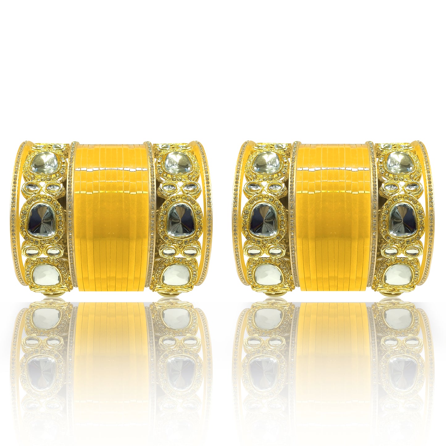 Bridal Punjabi Bangle Chuda Set with Kundan Kada for Women's and Girls (1 Pair)