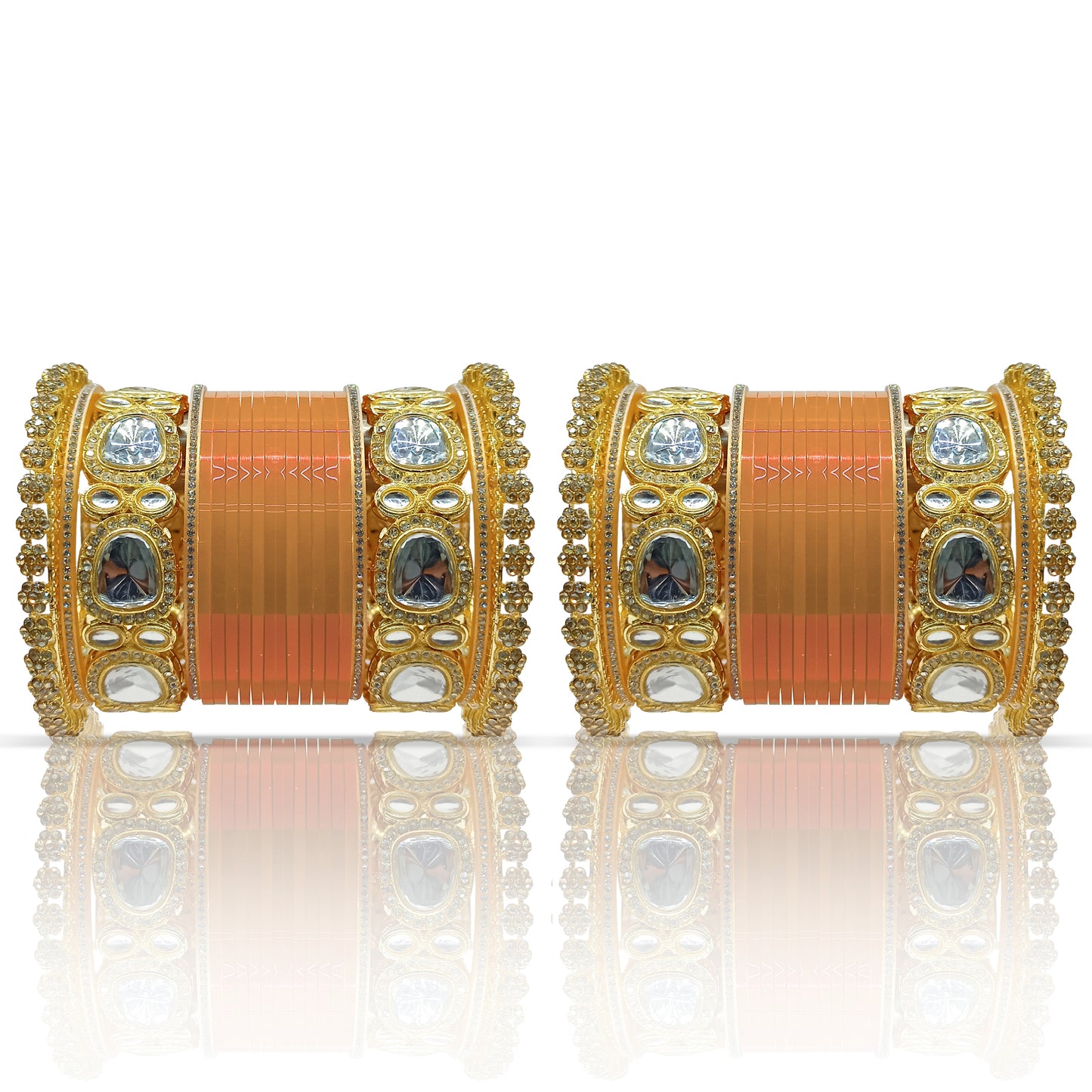 Bridal Punjabi Bangle Chuda Set with Kundan Kada for Women's and Girls (1 Pair)