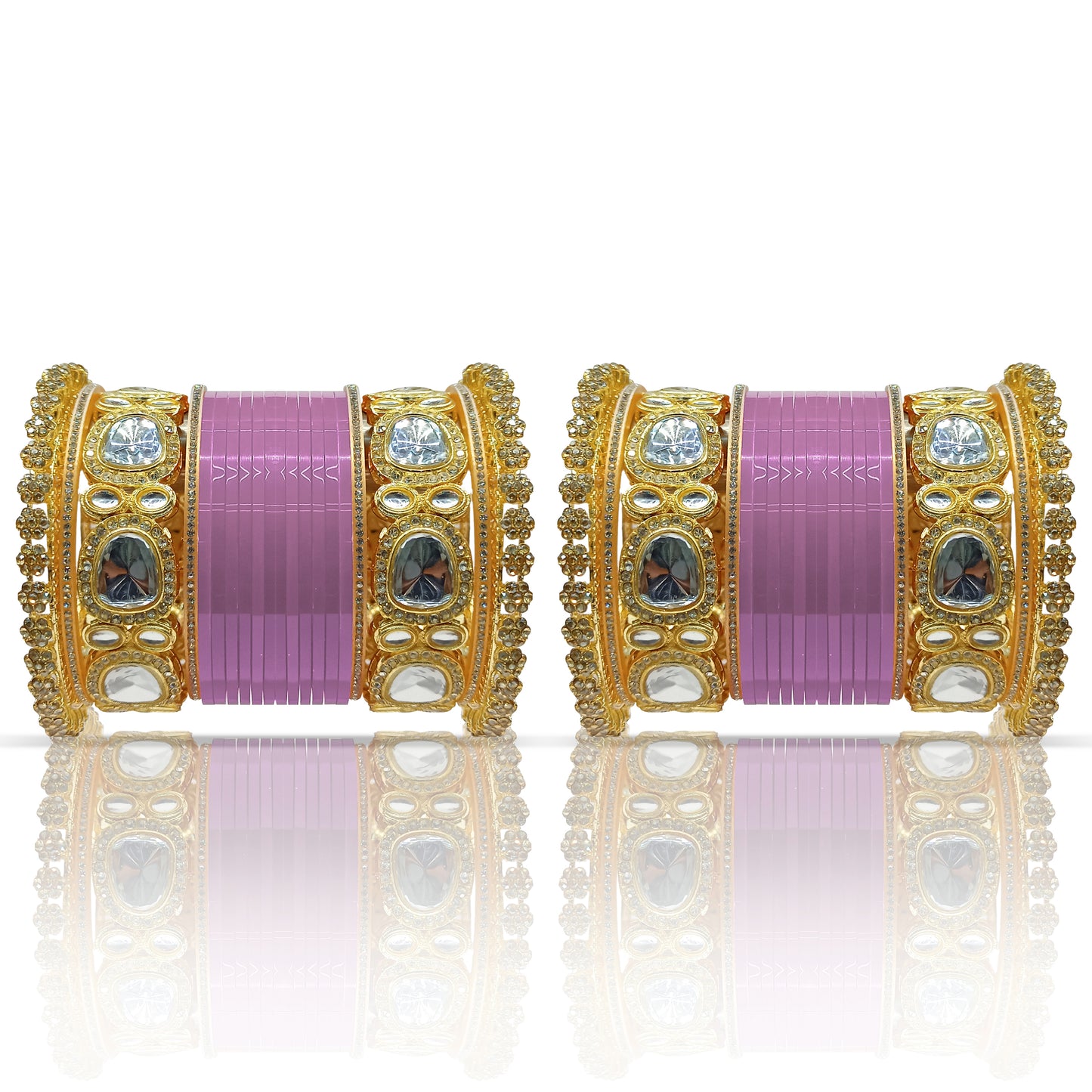 Bridal Punjabi Bangle Chuda Set with Kundan Kada for Women's and Girls (1 Pair)