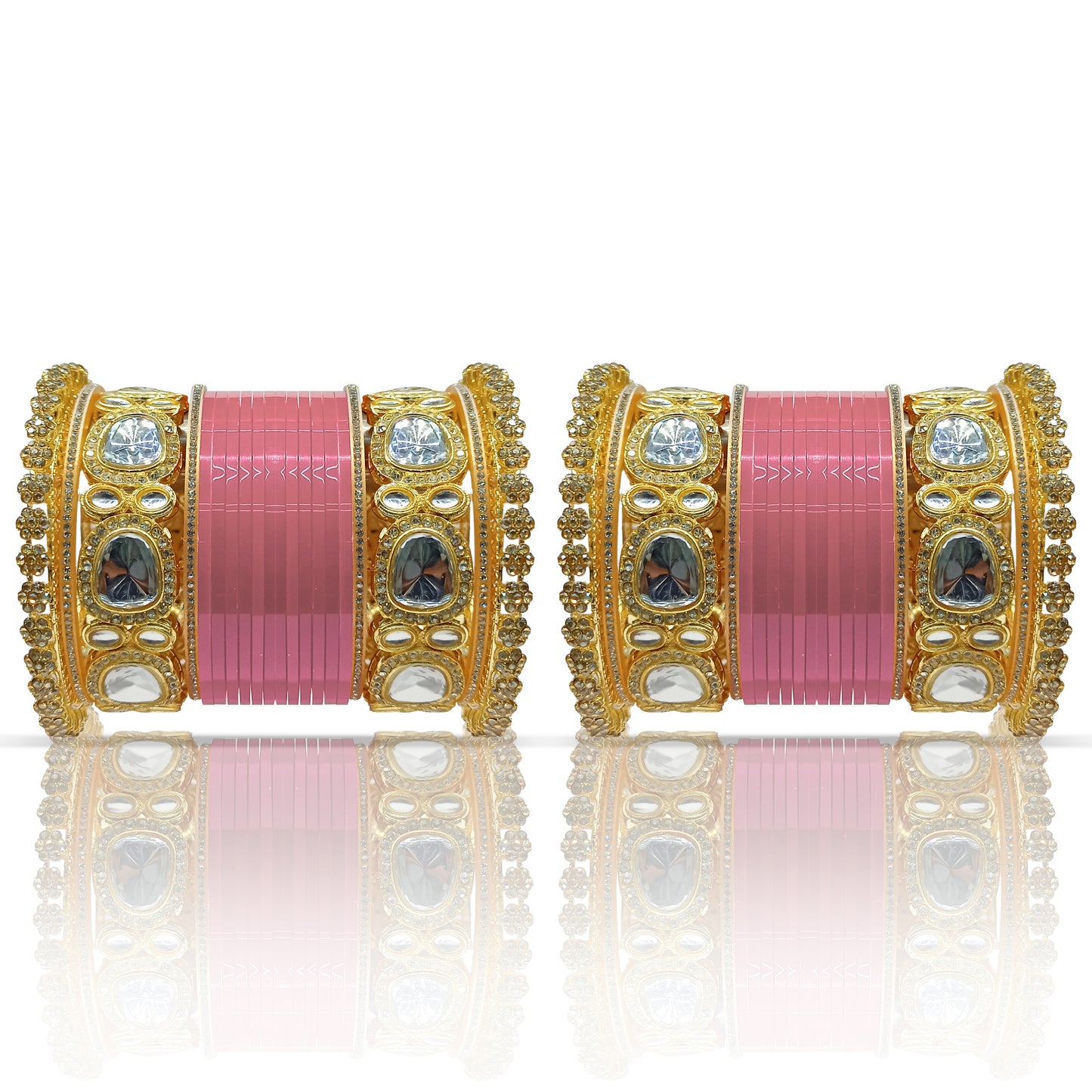 Bridal Punjabi Bangle Chuda Set with Kundan Kada for Women's and Girls (1 Pair)