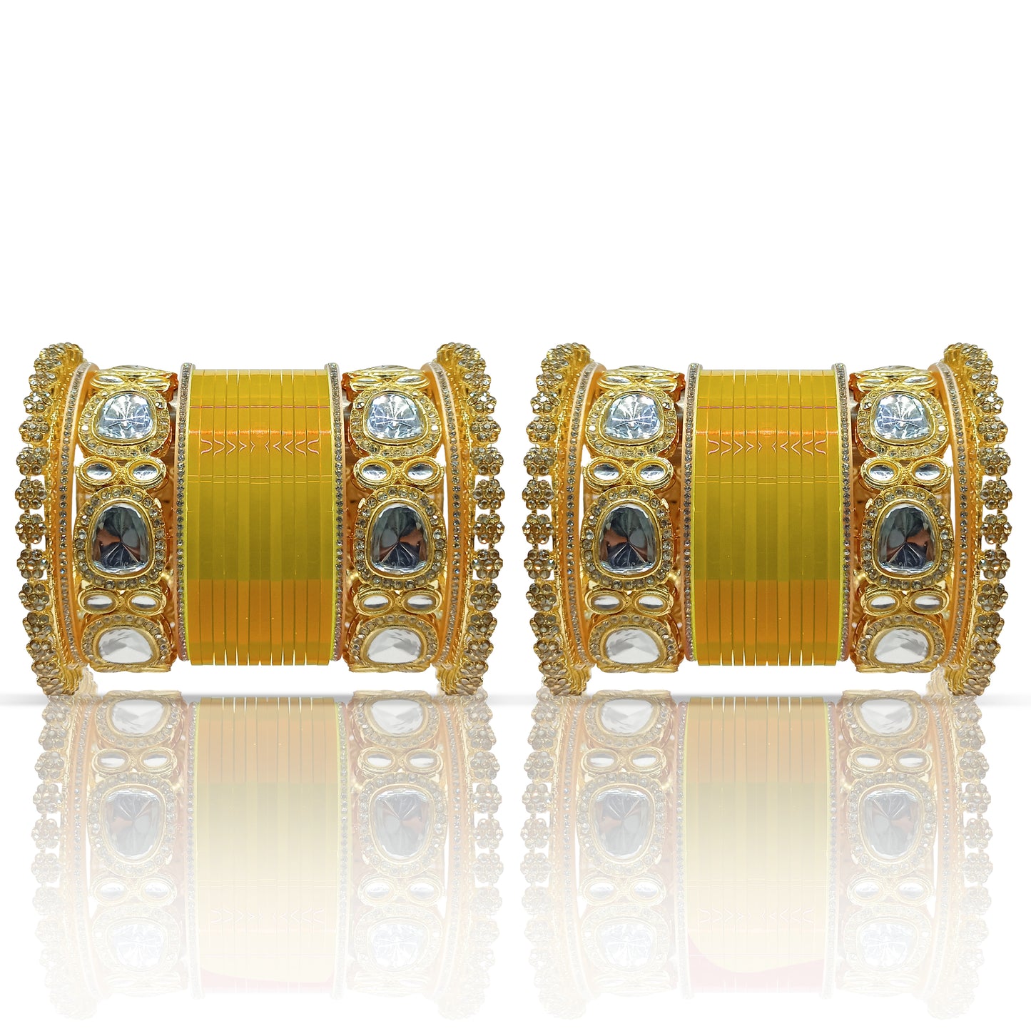 Bridal Punjabi Bangle Chuda Set with Kundan Kada for Women's and Girls (1 Pair)