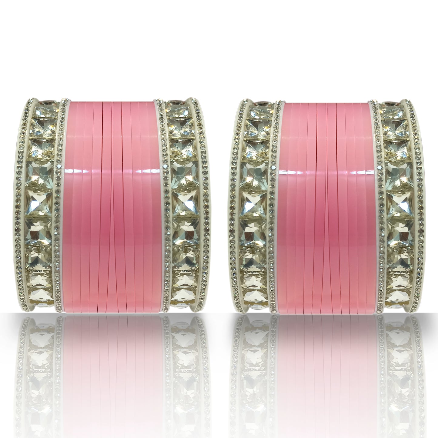 Bridal Punjabi Chuda Bangle Set with Crystal Kada for Women's and Girls (1 Pair)