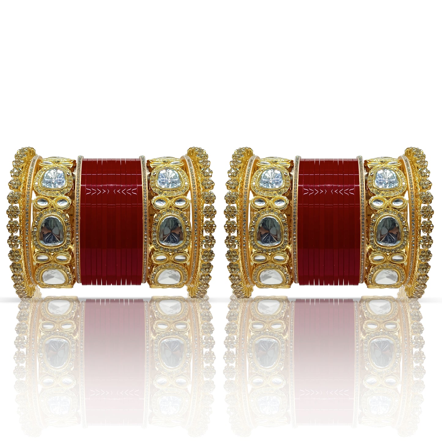 Bridal Punjabi Bangle Chuda Set with Kundan Kada for Women's and Girls (1 Pair)