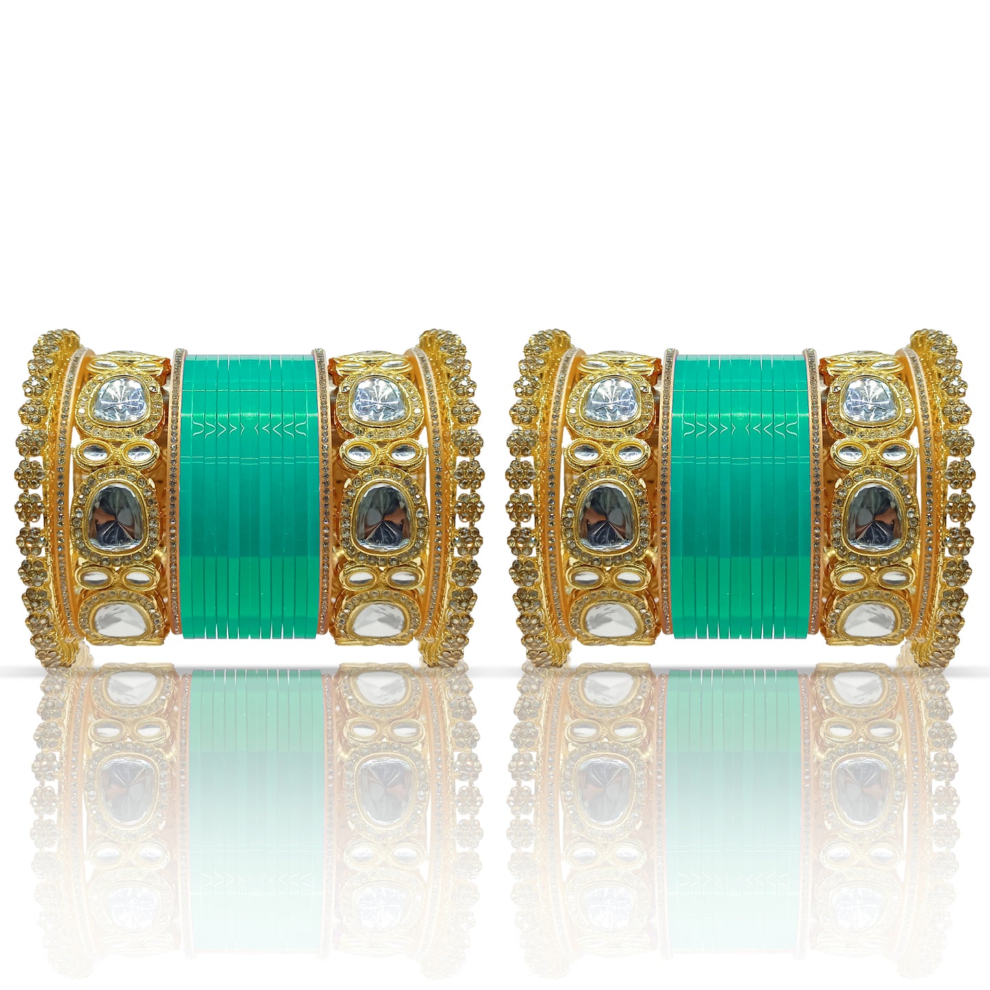 Bridal Punjabi Bangle Chuda Set with Kundan Kada for Women's and Girls (1 Pair)