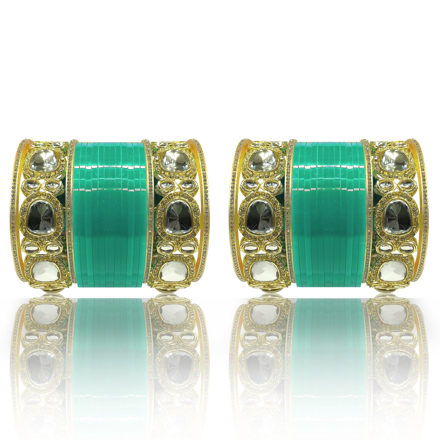 Bridal Punjabi Bangle Chuda Set with Kundan Kada for Women's and Girls (1 Pair)